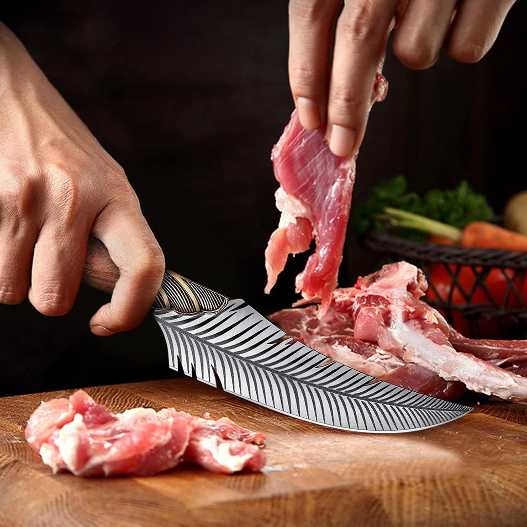 PURPLEBIRD Original Ausbeinmesser Wikinger Messer Handgeschmiedetes Japanisches Kochmesser mit Leder