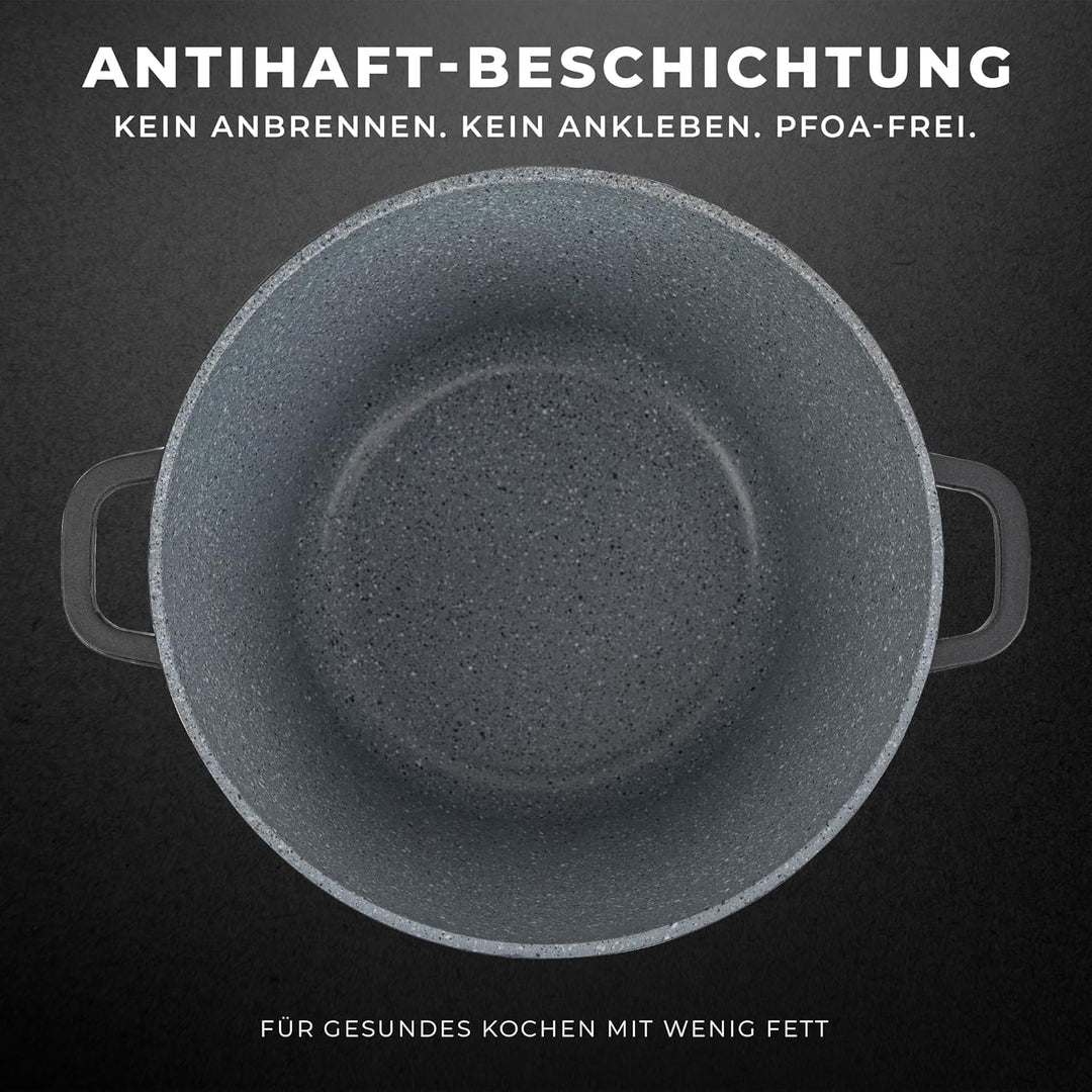 Kochtopf, Suppentopf mit Glasdeckel, Für alle Herdarten, auch Induktion, Antihaftbeschichtung Granit