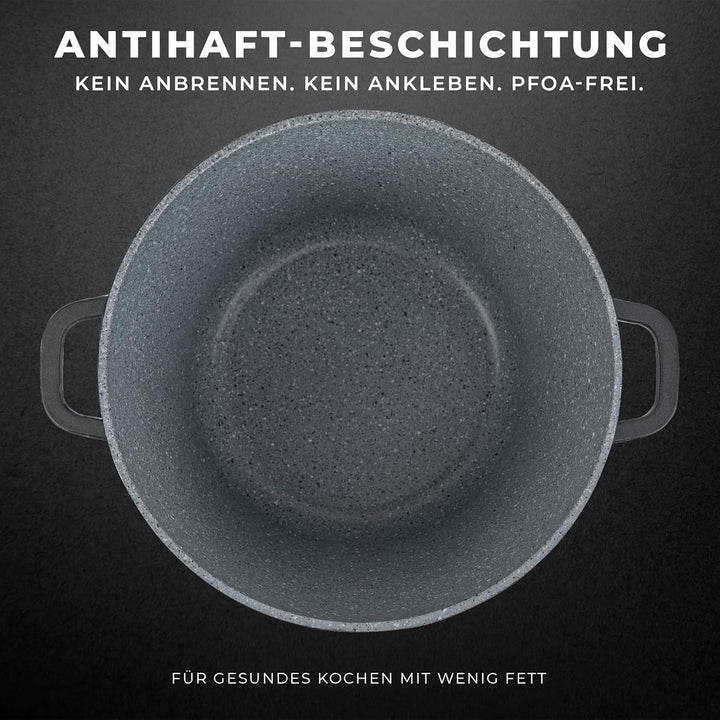 Kochtopf, Suppentopf mit Glasdeckel, Für alle Herdarten, auch Induktion, Antihaftbeschichtung Granit