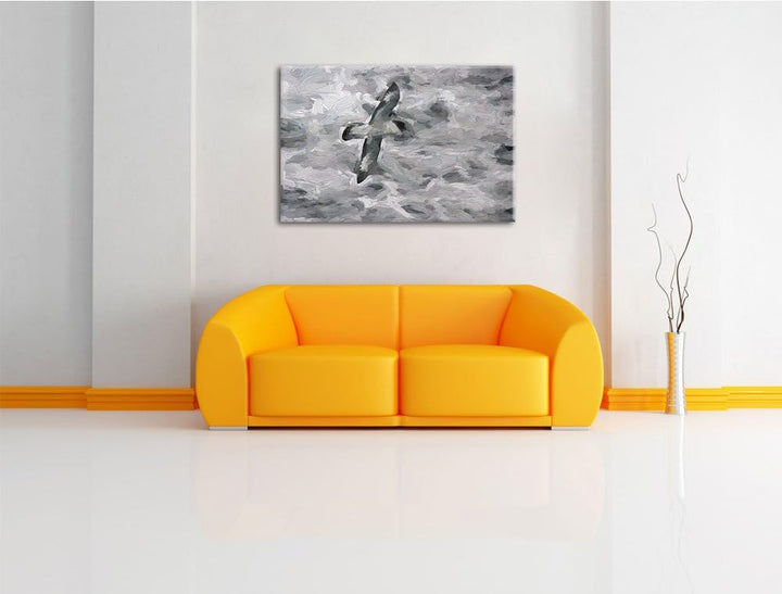 prächtige Möwe fliegt über Wasser Deluxe Format: 100x70 cm auf Leinwand, XXL riesige Bilder fertig g