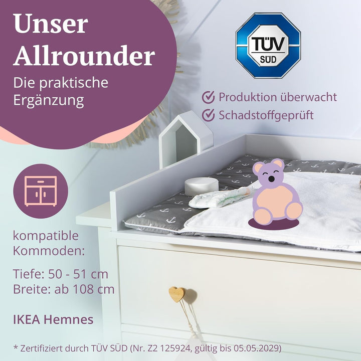 Puckdaddy Marius | Wickelaufsatz kompatibel mit IKEA Hemnes Kommoden u.Ä. | 108x80x10 cm | Wickelauf