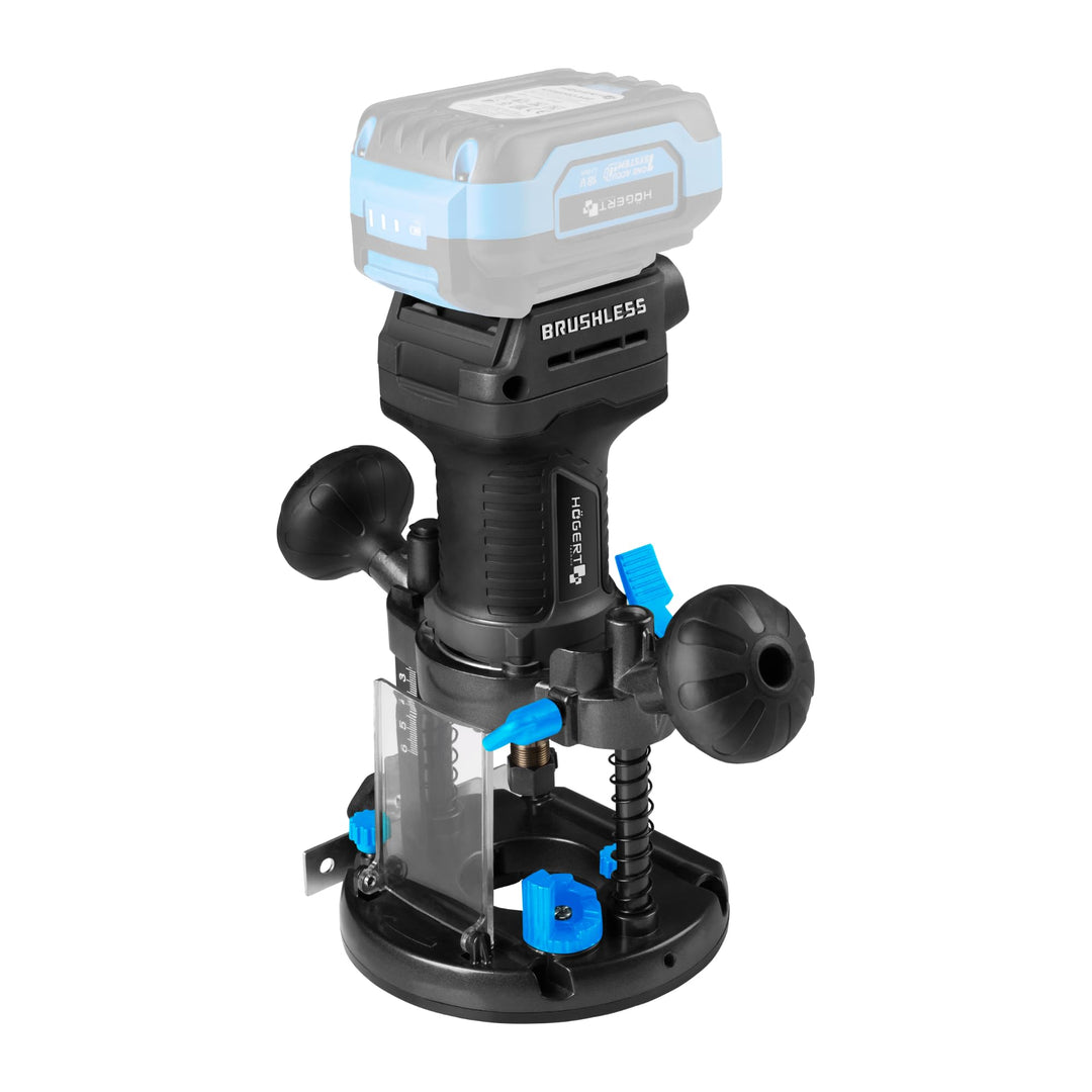 HÖGERT TECHNIK Akku-Oberfräse 18V OneAccuSystem, bürstenloser Motor, 3-in-1 Kanten- Gerad- und Tauch