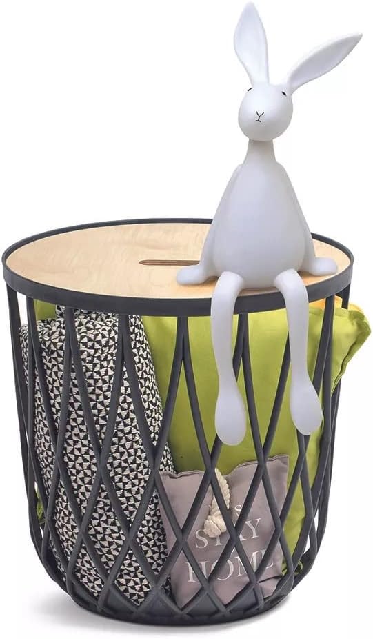 BirnePower Beistelltisch Couchtisch Korbtisch Kaffeetisch mit Holzplatte aus Bambus Tisch Aufbewarun