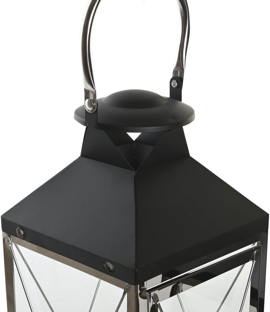 FAROLA SET 2 ACERO CRISTAL 18X18X43 CROMADO NEGRO