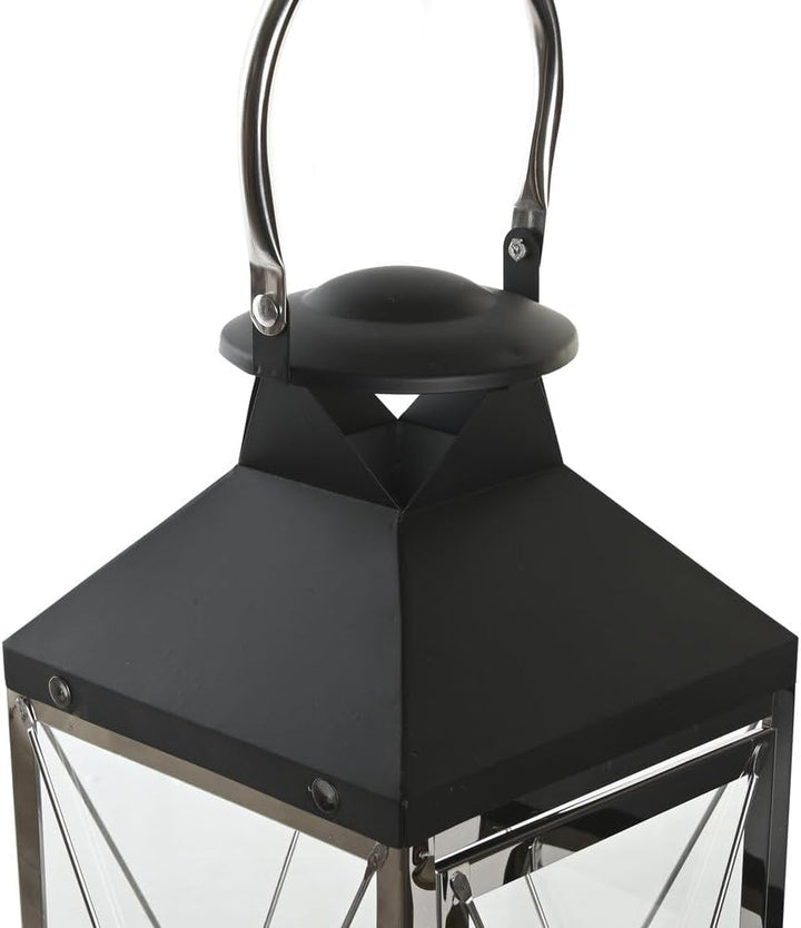 FAROLA SET 2 ACERO CRISTAL 18X18X43 CROMADO NEGRO