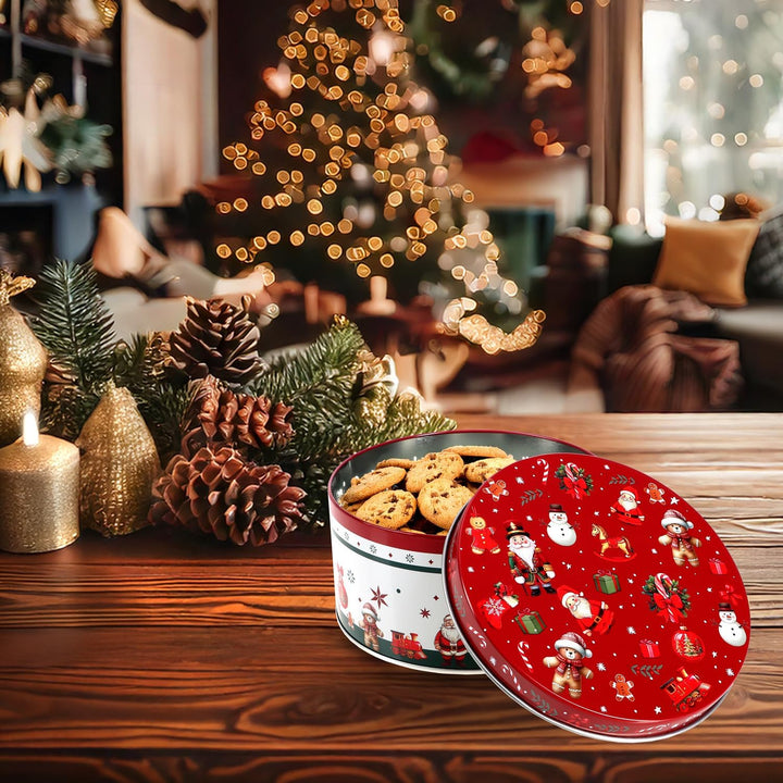 com-four® 3x Vorratsdosen aus Metall - ineinander stapelbare Keksdosen mit Adventskranz, Nussknacker