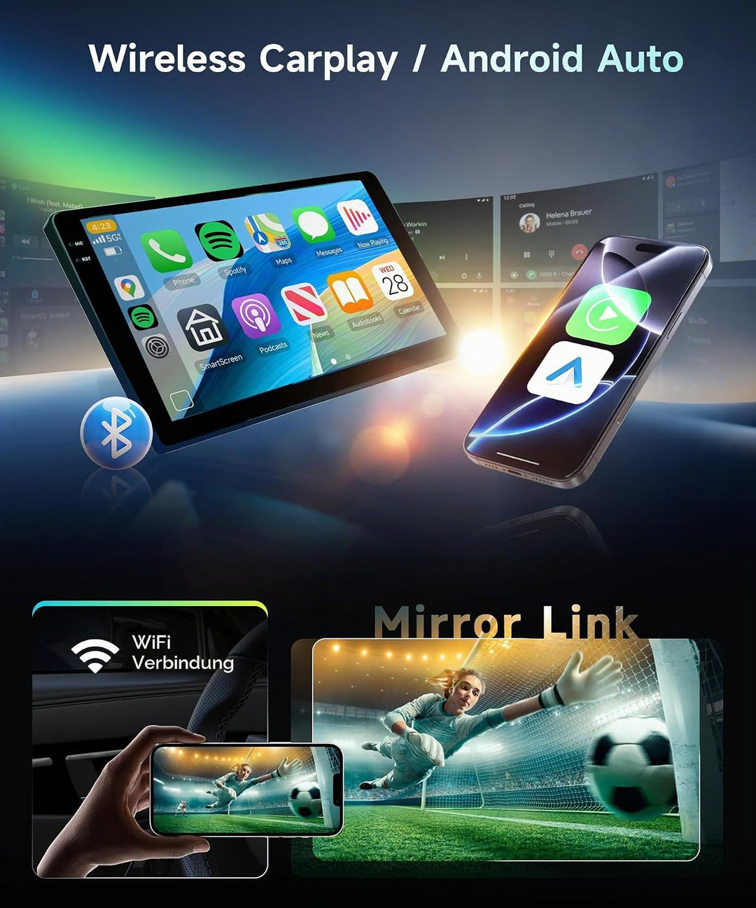 Rimoody 4G+64G Android 13 Autoradio 2 Din 9 Zoll Touchscreen Autoradio mit Wireless Carplay Android