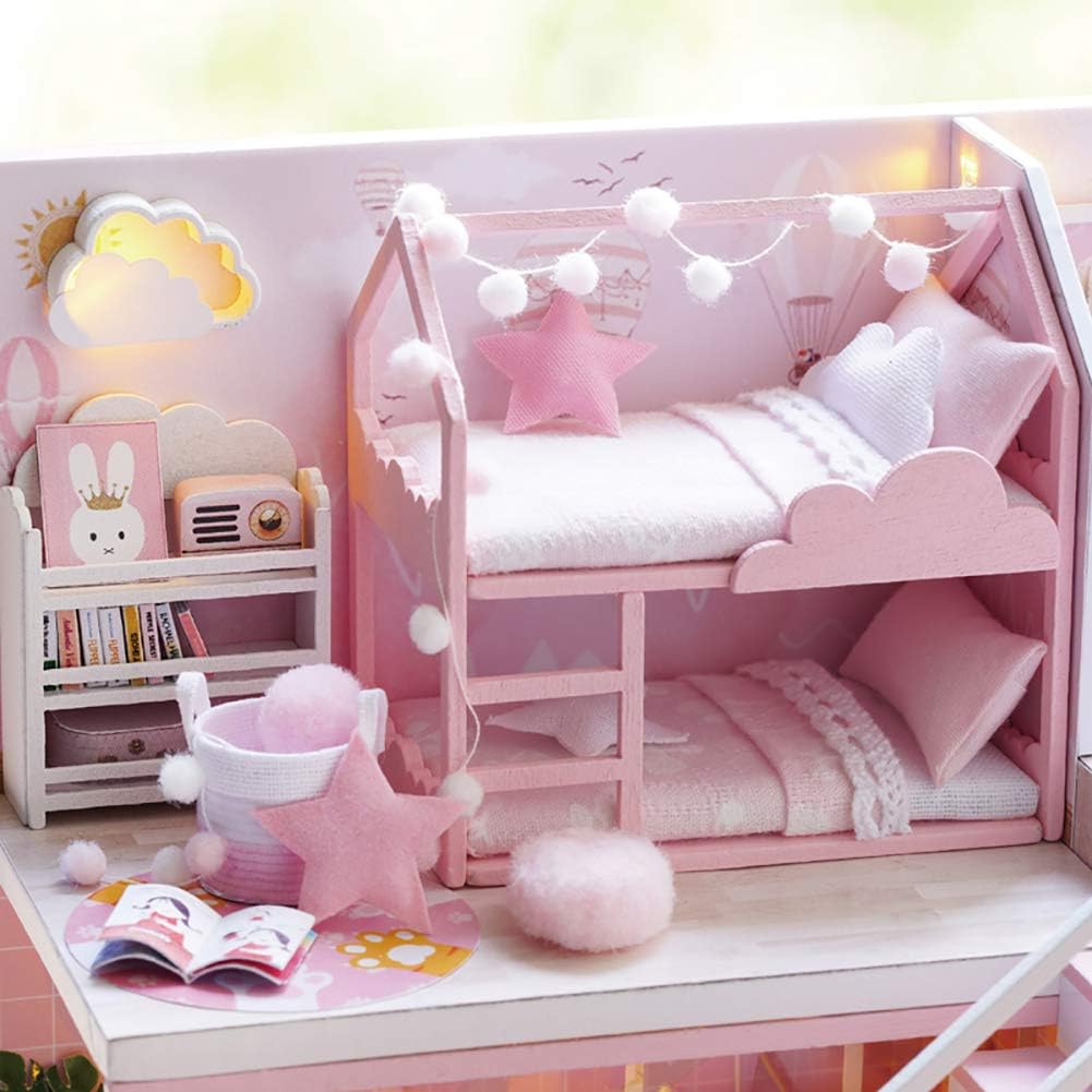 CUTEROOM DIY Miniatur Puppenhaus Kits mit Möbeln, Hölzernes Puppenhaus-Kit mit Musik-Bewegung und LE