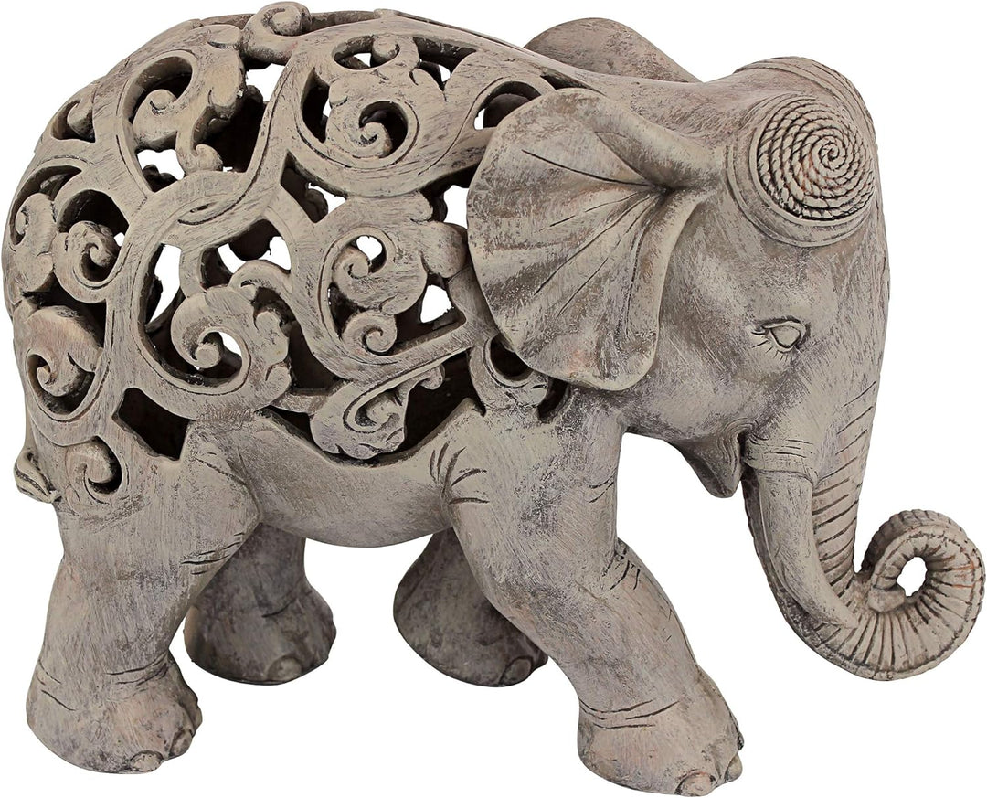 Design Toscano Anjan der Elefant indische Deko Jali Tierstatue, 30.5 cm, Gotischer Stein