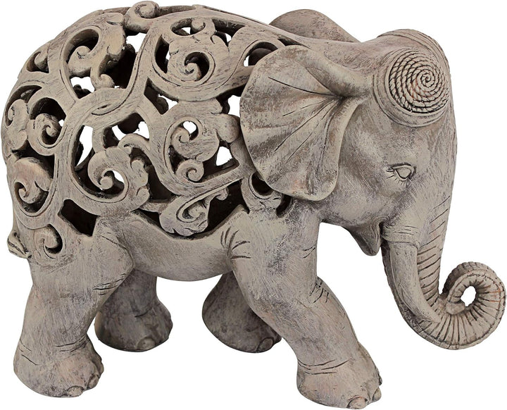 Design Toscano Anjan der Elefant indische Deko Jali Tierstatue, 30.5 cm, Gotischer Stein