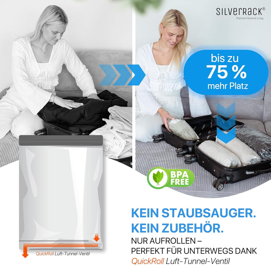 SilverRack Vakuumbeutel für Kleidung Reise zum Rollen [10 Stück] in (4x 35x50 cm / 4x 40x60 cm / 2x