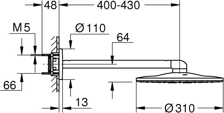 GROHE Rainshower SmartActive 310 Brausen und Duschsysteme (Kopfbrauseset 430 mm, 2 Strahlarten) chro