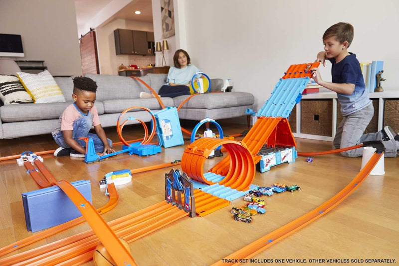 Hot Wheels Bahn Track Builder, Rennkiste (3 Stunts in 1 Set) zum Bauen von Autorennbahnen für Hot Wh