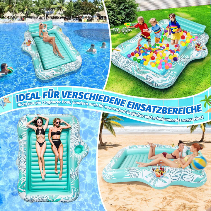 Charmofun Luftmatratze Tanning Pool Gross, 210 * 155 cm Doppelte Deluxe Aufblasbarer Sonnenpool mit