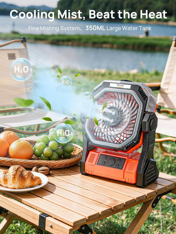 Camping Ventilator mit Wasserkühlung, 20000mAh Ventilator Akku Leise mit LED Licht, USB Tragbarer Ze