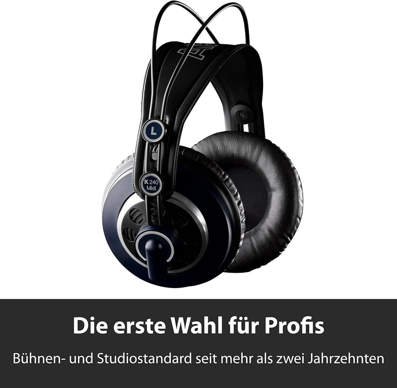 AKG K240 MKII Professioneller halboffener Over-Ear-Studiokopfhörer, selbstjustierender Kopfbügel, Ho