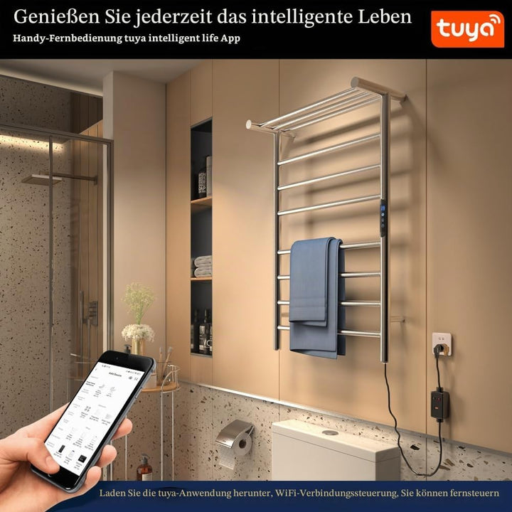 KWW Beheizter Handtuchhalter, Fernbedienung mit APP Tuya, Handtuchwärmer mit Timer, an der Wand Befe