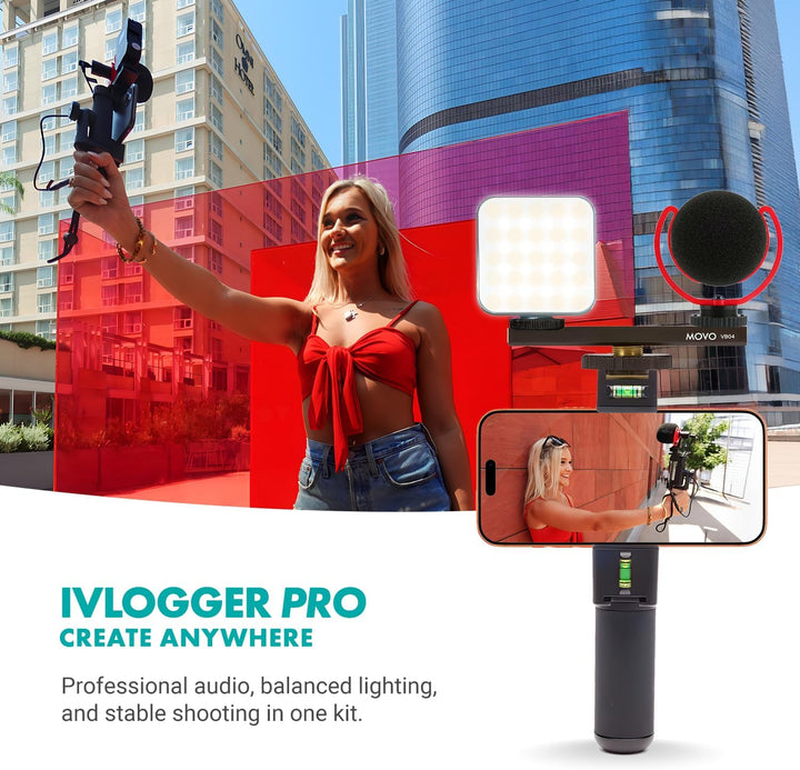 Movo iVlogger-PRO Vlogging-Kit mit Vollständigem Stativ für iPhone/Android – YouTube-Starter-Kit für