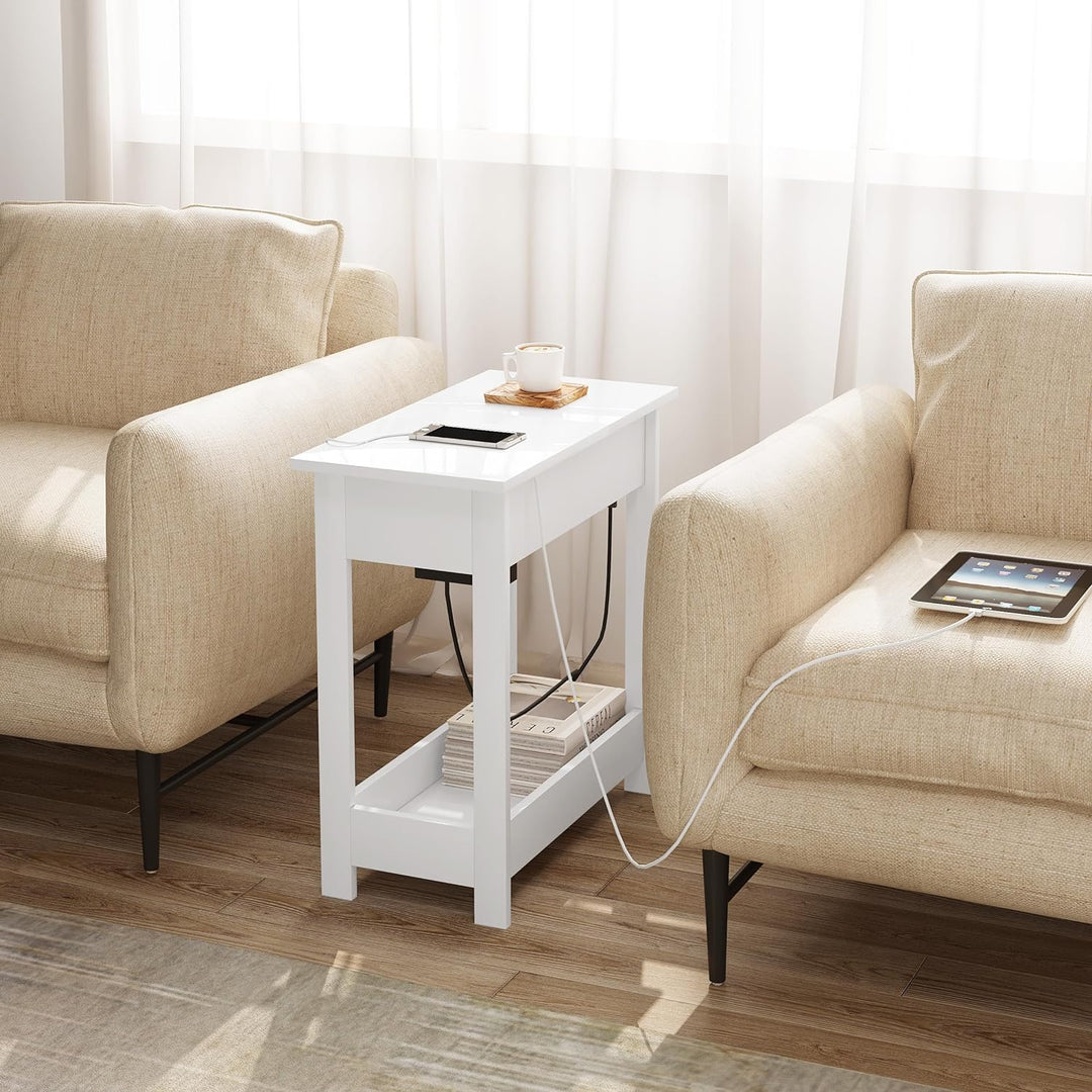 EUGAD Beistelltisch, Nachttisch mit Steckdose, Sofatisch, Couchtisch, Kleiner Tisch, Konsolentisch,