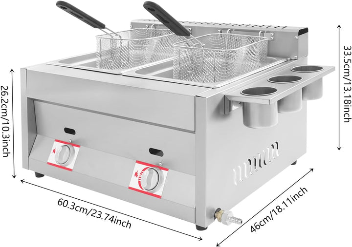 Kommerzielle Gas Fritteuse 2 x 6L Doppelfriteuse Edelstahl Gewerbliche Frittiermaschine Tiefgasfritt