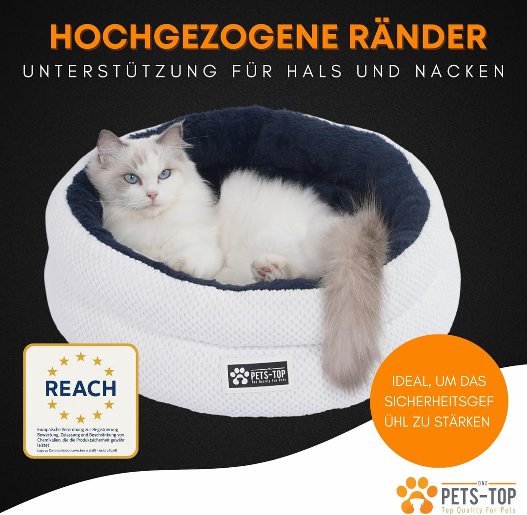 Katzenbett Rund Flauschig – Weiches Katzenkissen – Schlafplatz für Katze & Kleiner Hund – Waschbar,