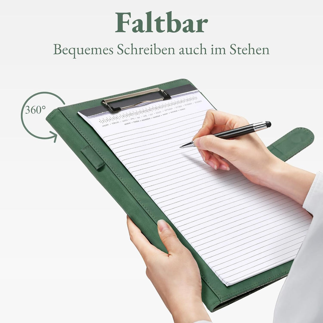 Mymazn Klemmbrett A4 mit Deckel, Mappe A4 Schreibmappe Klemmbrettmappe, PU-Leder Konferenzmappe mit