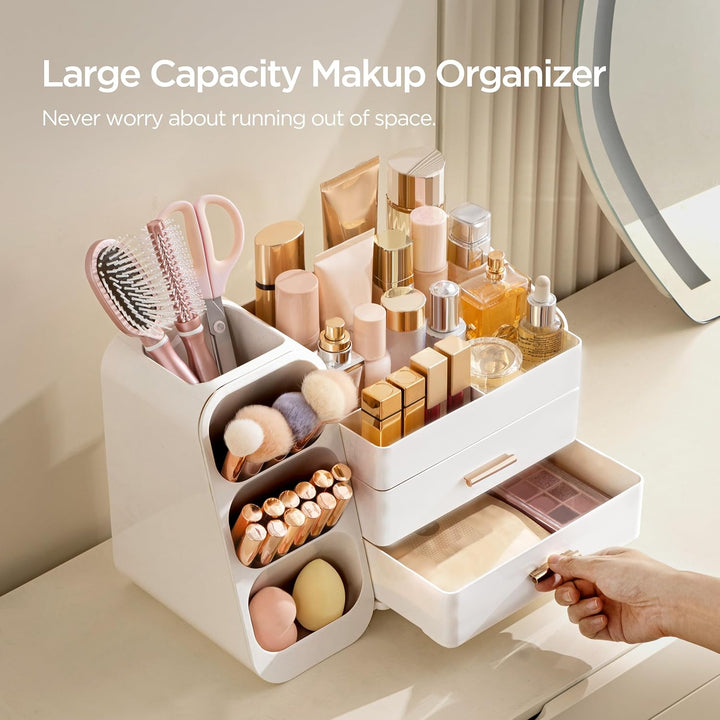 HBlife Makeup Kosmetik Organizer mit Schubladen, Pinsel Organizer, 3-in-1 Plastic Kosmetik Aufbewahr