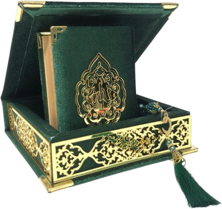 Prien Samt Koran Islam Tesbih Set, Islamische Geschenke für Eid Ramadan, Elegant Portabel Box, Musli