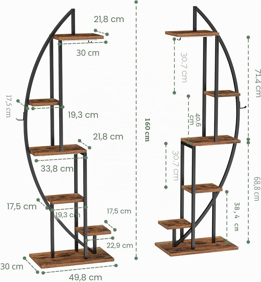 BACEKOLL 6 Ebenen Blumenständer mit Wachstumslichtern - Metall Holz Pflanzenregal - 160CM Innen Blum
