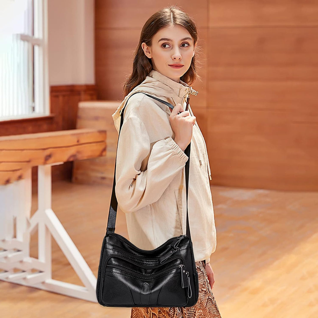 PORRASSO Damen Umhängetasche Casual Schultertasche Leder Wasserdicht Messenger Bag Handtasche für Ar