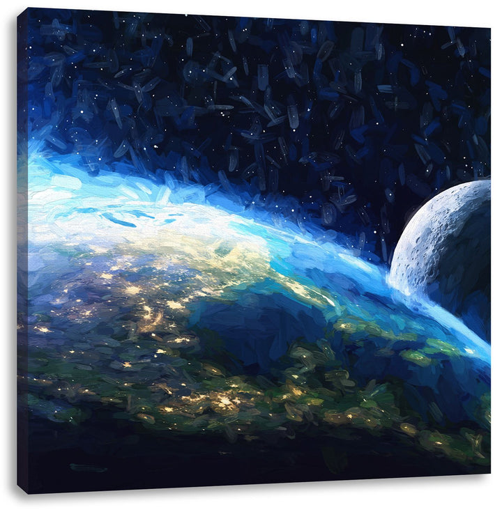 Pixxprint Erde und Ihr Mond aus dem All als Leinwandbild Quadratisch/Grösse: 70x70 / Wandbild/Kunstd