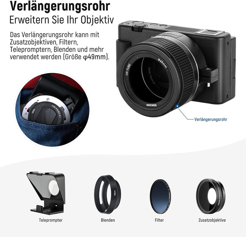 NEEWER Weitwinkelobjektiv kompatibel mit Sony ZV1 Kamera, 2 in 1 18mm HD Weitwinkel und 10 Fach Makr