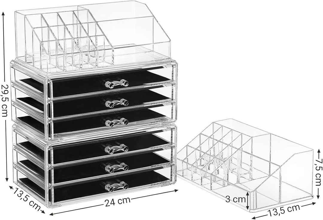 SONGMICS Make-up Organizer, Kosmetik-Organizer mit 3 Schubladen und 15 Fächern in unterschiedlichen