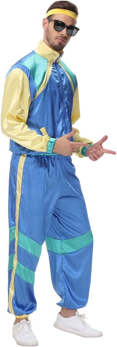 FYMNSI Herren Damen 70er 80er Jahre Outfit Trainingsanzug Jogginganzug Faschingskostüm Halloween Mot