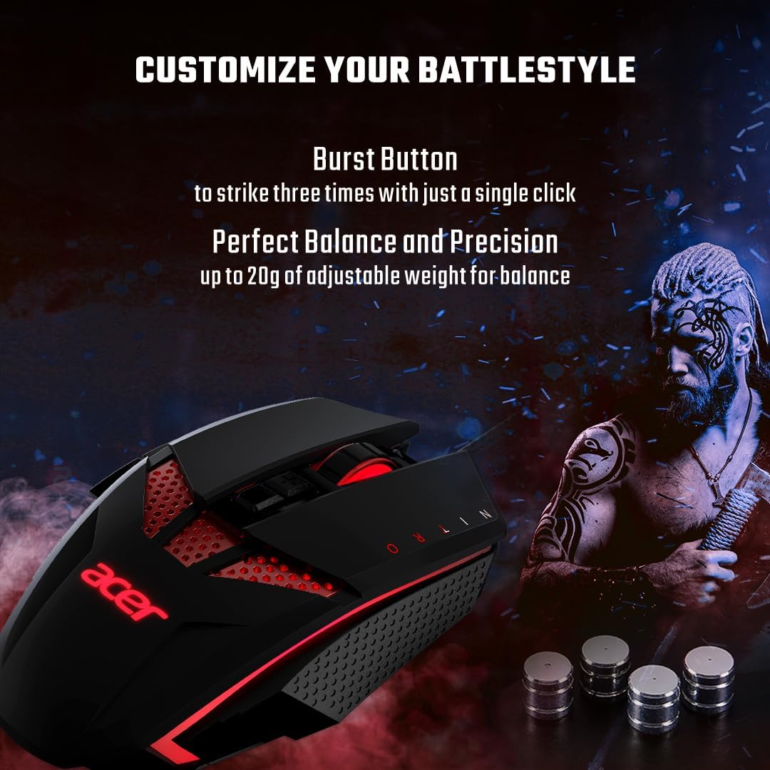 Acer Nitro Gaming Maus (4.000 DPI, anpassbar mit sechs Stufen und acht Tasten inkl. Burst Fire) rot/