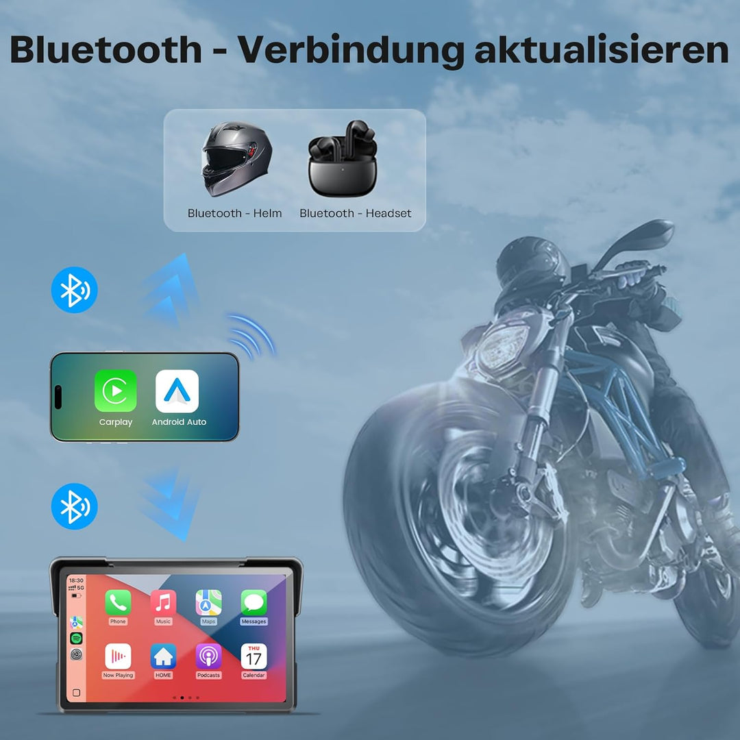 WonVon 7 Zoll Motorrad Carplay Display Motorrad Navigationsgeräte mit Motorrad Navi CarPlay & Androi