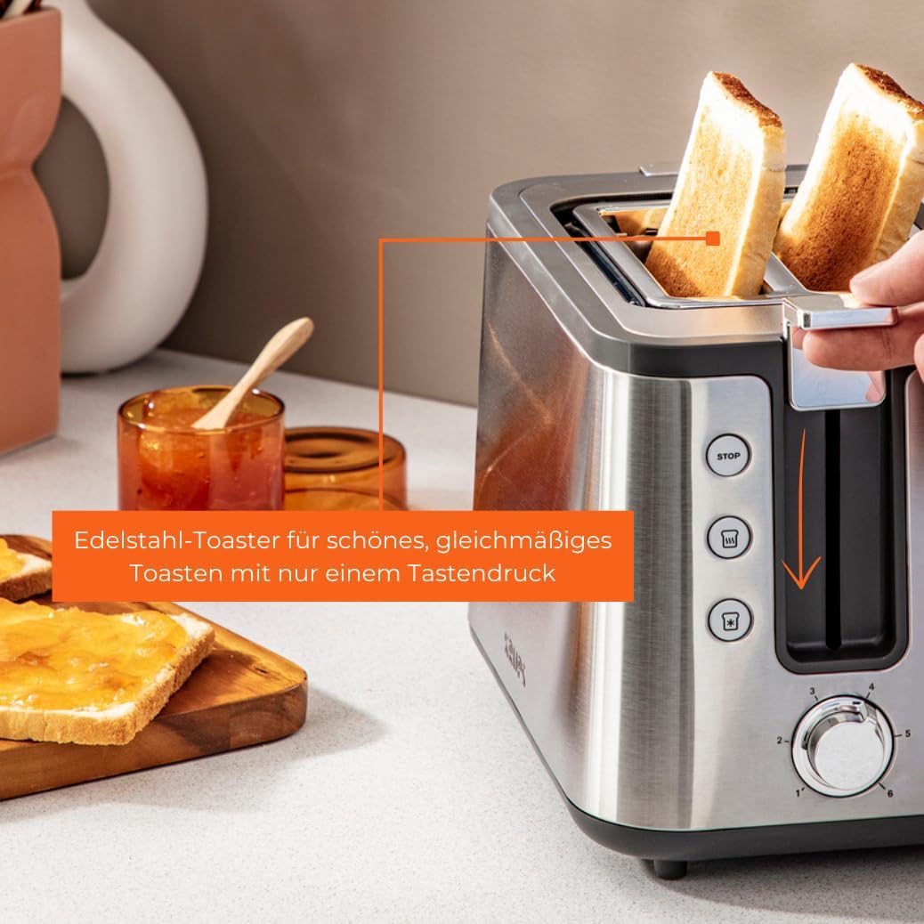Krups KH442D Control Line Premium Toaster | Edelstahl | 2 kurze Schlitze für 2 Scheiben | Brötchenau