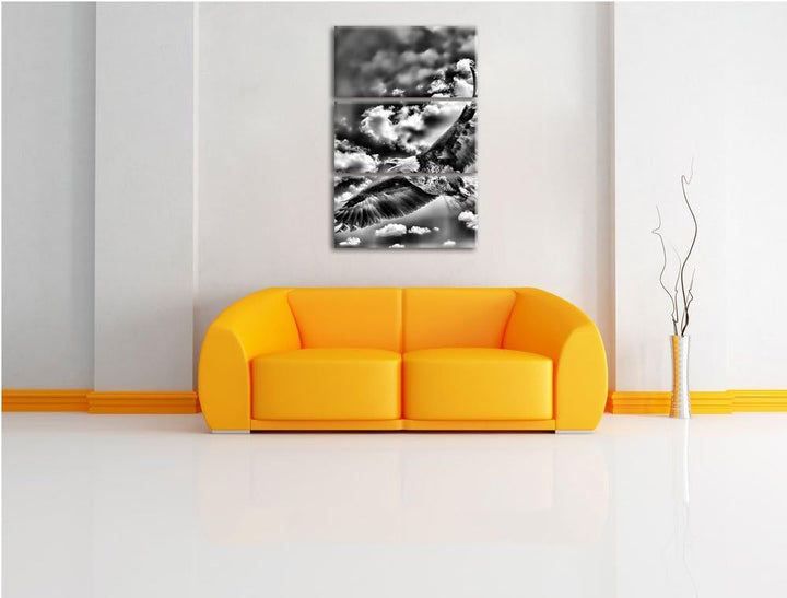 Pixxprint Adler fliegt über Berge als Leinwandbild/Grösse: 3 Teilig (120x80) cm/Wandbild/Kunstdruck/