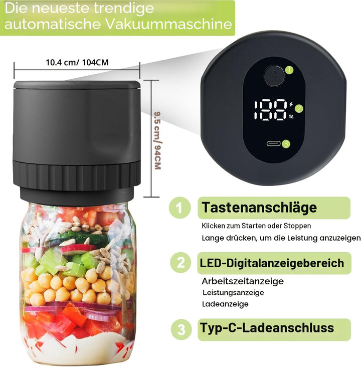 Mason Vakuumiergerät, Elektrisches Einmachglas-Vakuumierer-Kit für breite Öffnung und normale Öffnun
