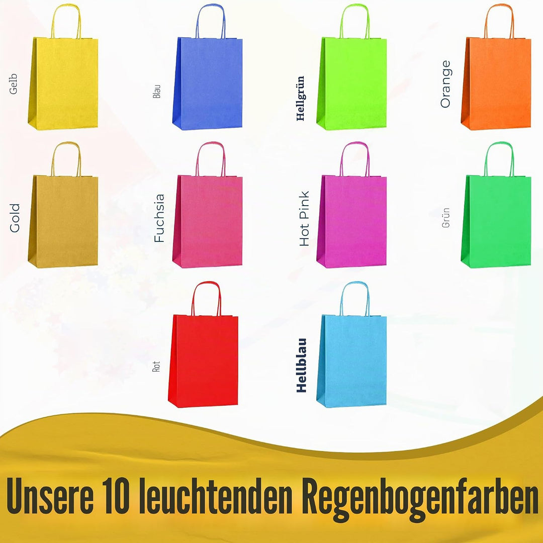 Thepaperbagstore 30 Regenbogen Kleine Papiertüten mit Henkel 18 x 22 x 8 cm | Farbige, recycelbare K