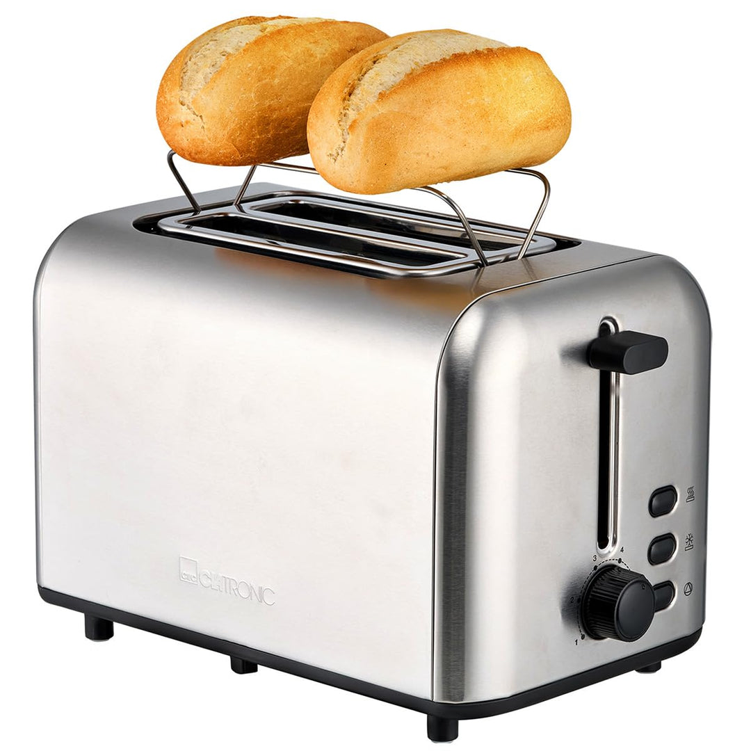 Clatronic® Toaster 2 Scheiben | integrierter Brötchenaufsatz | extra breite Toastschlitze | Auftau-/