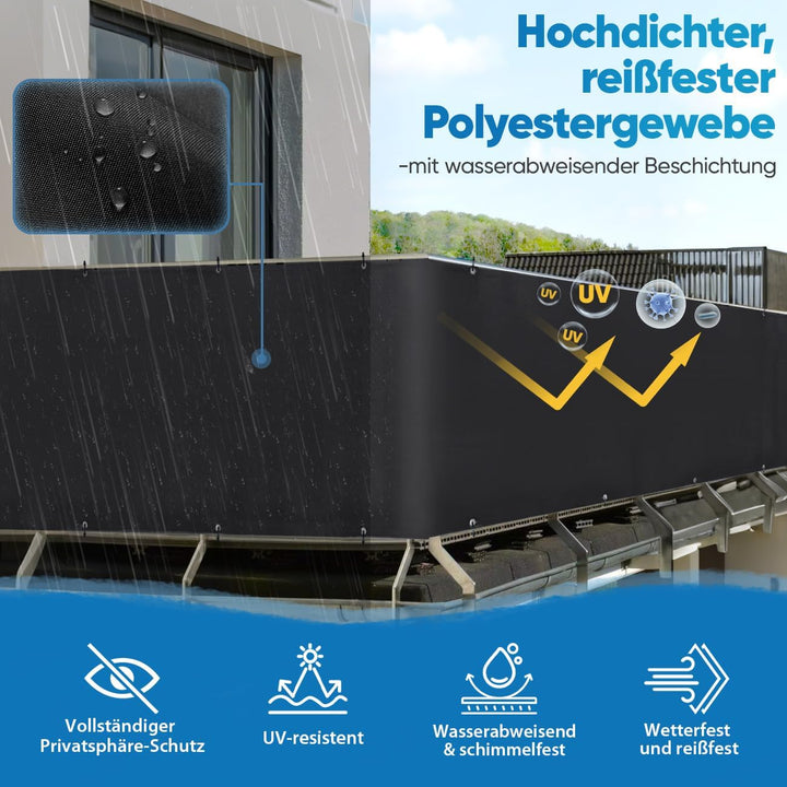 Sekey Balkon Sichtschutz Balkonabdeckung Balkonverkleidung blickdichte Wind- und UV-Schutz, 100% Pri