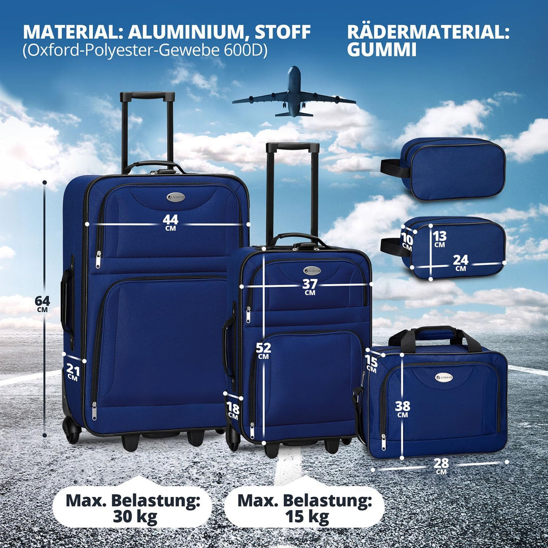 Juskys Trolley Reisekoffer Set 5 teilig - 60 Liter, 2 Rollen, Weichschale, wasserabweisend Stoff, le