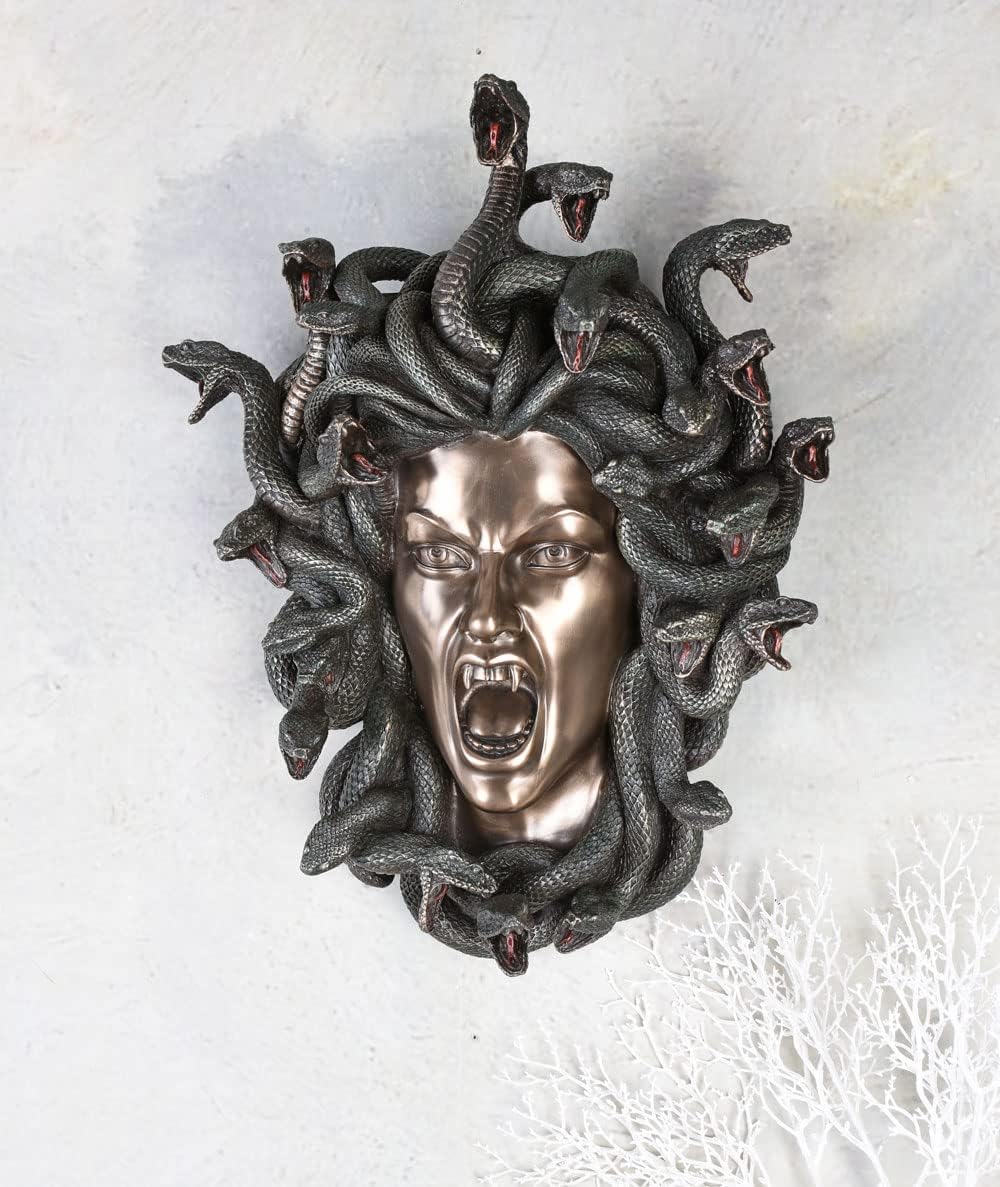 Medusa Kopf in Schlangenkrone Gorgone Büste Frauenkopf Wandfigur Veronese Vampir wu77091V4 Palazzo E