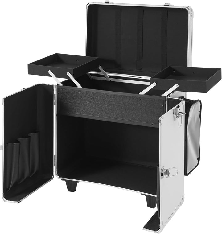 Kosmetik Trolley Koffer, tragbarer Fusspflege Werkzeugkoffer aus Metall mit Rollen mehrfach untertei
