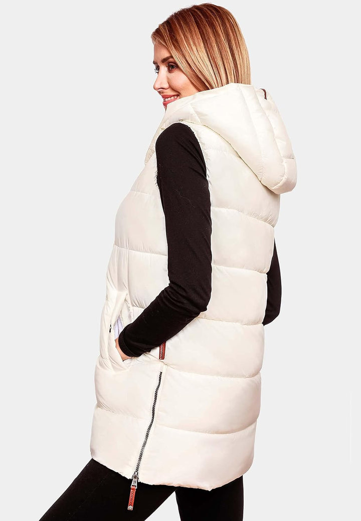 Navahoo warme Damen Winter Steppweste lang mit Kapuze Madilynaa XS-XXL S Offwhite, S Offwhite