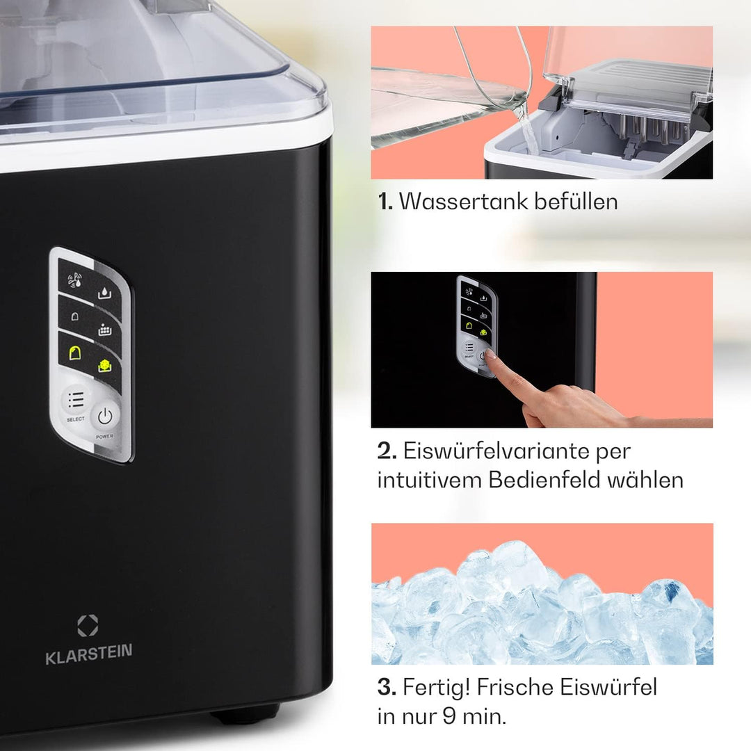 Klarstein Eiswürfelmaschine Klein, Schneller Ice Cube Maker, Eiswürfelbereiter Selbstreinigend, Eisw