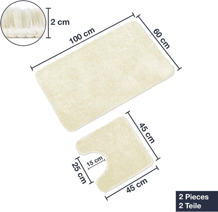 WohnDirect Badematten Set - WC Vorleger (45x45cm), Badematte (60x100cm) - rutschfest waschbar Badezi