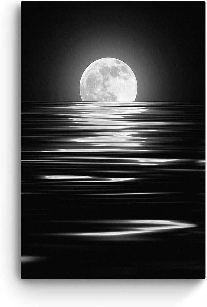 Startonight Bilder Der Mond, Leinwandbilder Moderne Kunst, Schwarz und Weiss Wanddeko Kunstdrucke, W