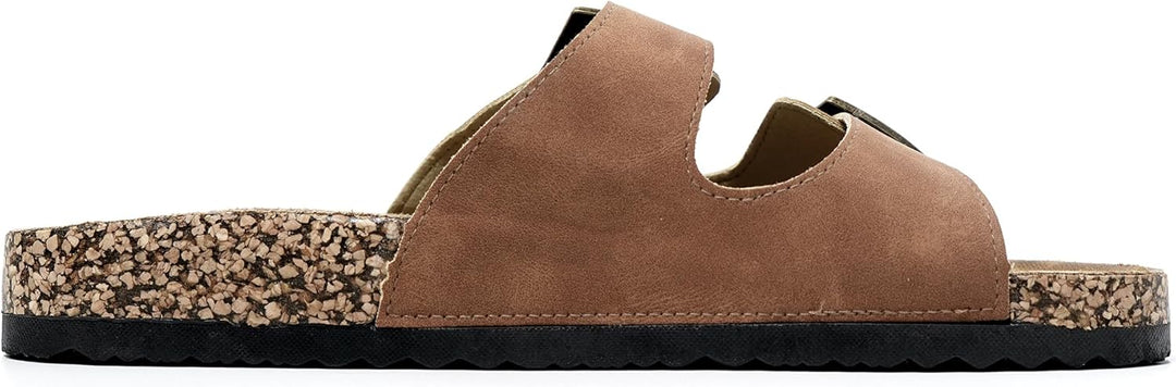 JOMIX Sommer Pantoletten Herren Kunstleder Sandalen Weiche Cork Fussbett Latschen Flache Strandschuh